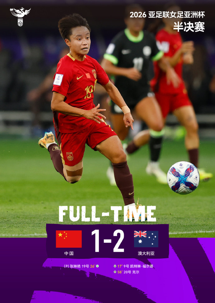 p中国女足半决赛负澳大利亚止步亚洲杯，世界杯